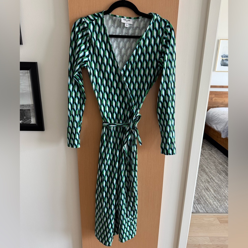 Diane Von Furstenberg x Target - Black and Green Patterned Wrap Dress
